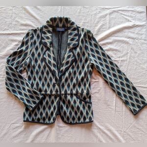 Pendleton Woolen Mills 100%Cotton Blazer Gray & Navy Ikat Tribal Petite SP